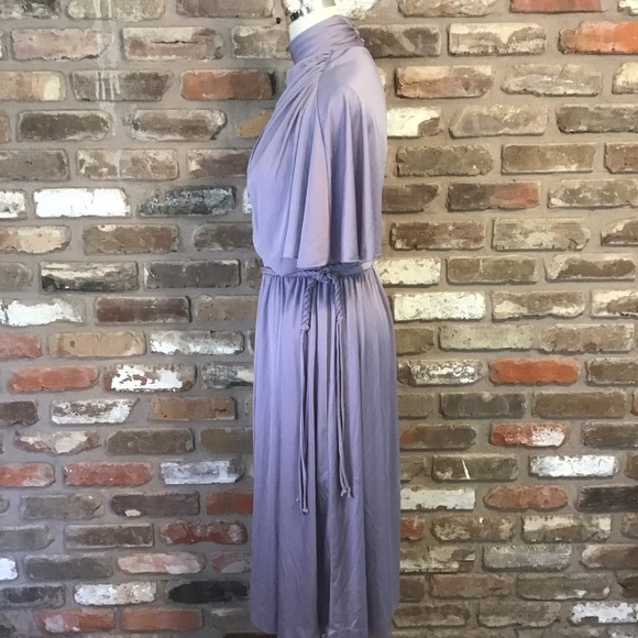 BEEGE JW Woman’s VINTAGE Lavender High Neck Drape Front Flutter Belted Dress S - Picture 3 of 9